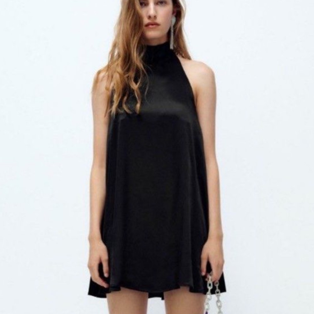 NWT Zara Mini Black Tie Halter Dress 1971/172 Black XS